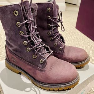Timberland Jayne purple Teddy Fleece Burgundy Lace Up Boots Womens 5.5